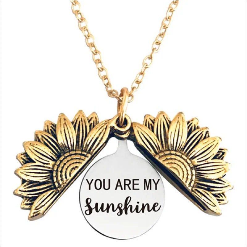 Long Silver Necklace for Women-You are My Sunshine Necklace -Sunflower Necklace Locket with Engraved Hidden Message Pendant for Women, Mother, Daughter…