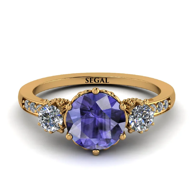 Stackable Rings for Women-Vintage 3 Stones Tanzanite Ring With Micro Pave - Luna No. 201