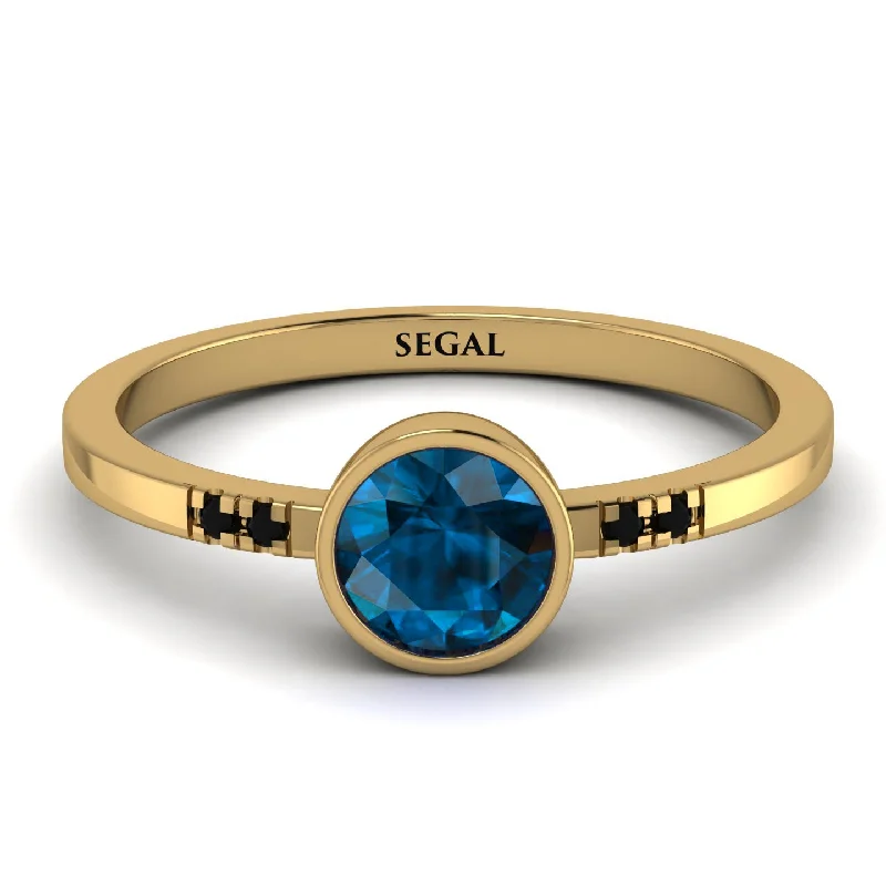 Custom Engagement Ring with Sapphire-Bezel Minimalist Blue Topaz Ring - Kinsley No. 504