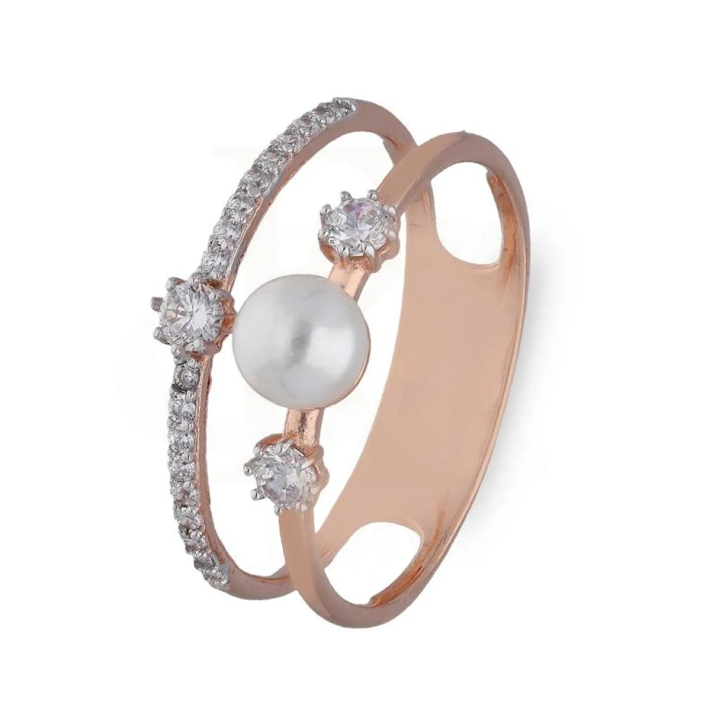 Classic Diamond Band Ring for Wedding-Sterling Silver 925 Rose Gold Plated Pearl Ring - FKJRNSL3638