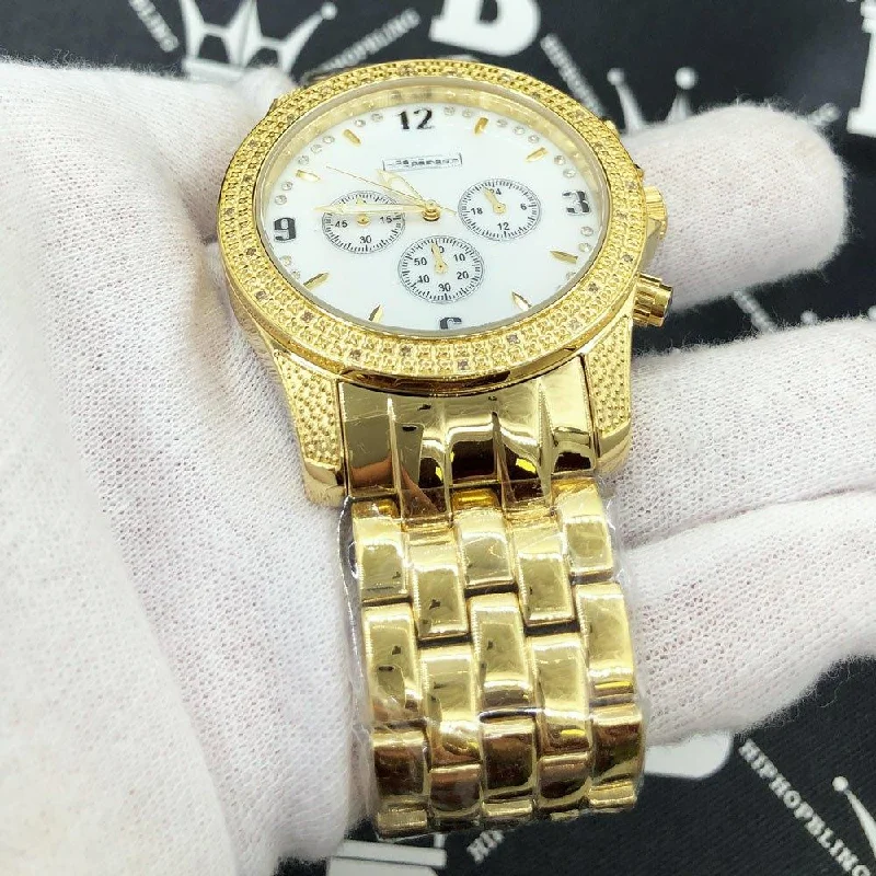 Stylish Women's Watches with Leather Strap-Gold Classic Chrono .25 Carat Diamond Hip Hop Watch JoJino