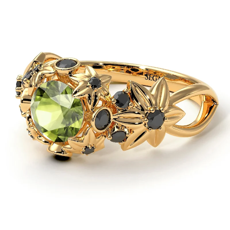 Personalized Ring with Custom Engraving-Flowers And Branches Peridot Ring - Katherine no. 704