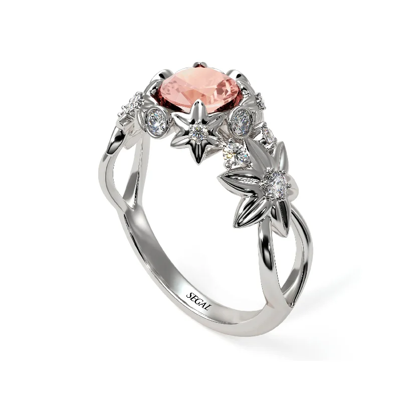 Personalized Wedding Band for Couples-Flowers And Branches Morganite Ring - Katherine no. 903