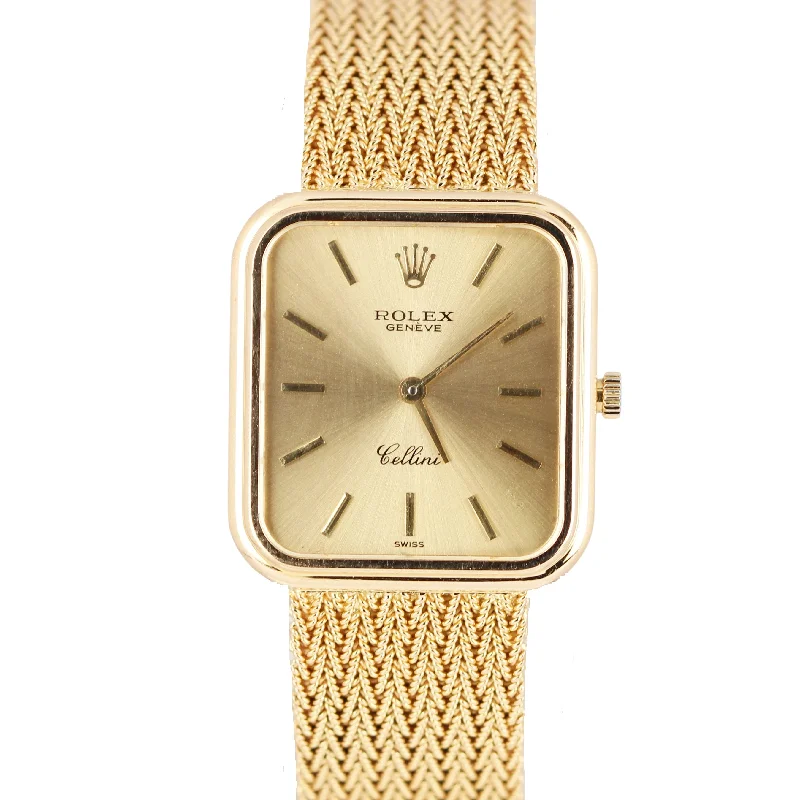 Diamond Watches for Elegant Look-Vintage Rolex Cellini 18k Yellow Gold Champagne Dial 23mm 4327 Watch