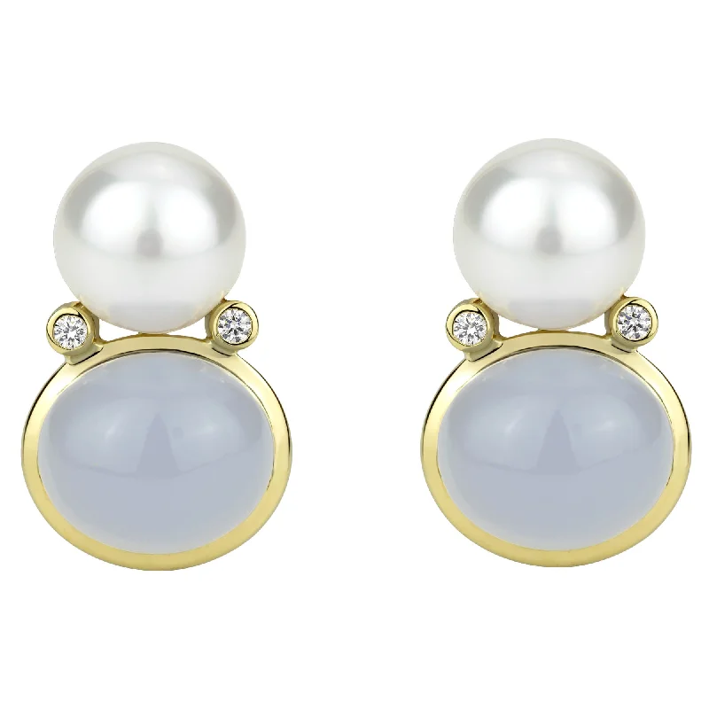 Rose Gold Hoop Earrings-Earrings - South Sea Pearl, Chalcedony And Diamond (2300F)