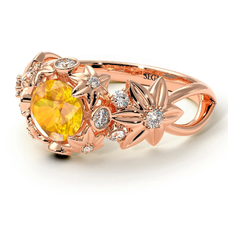 Personalized Engagement Ring with Names-Flowers And Branches Yellow Diamond Ring - Katherine no. 1002