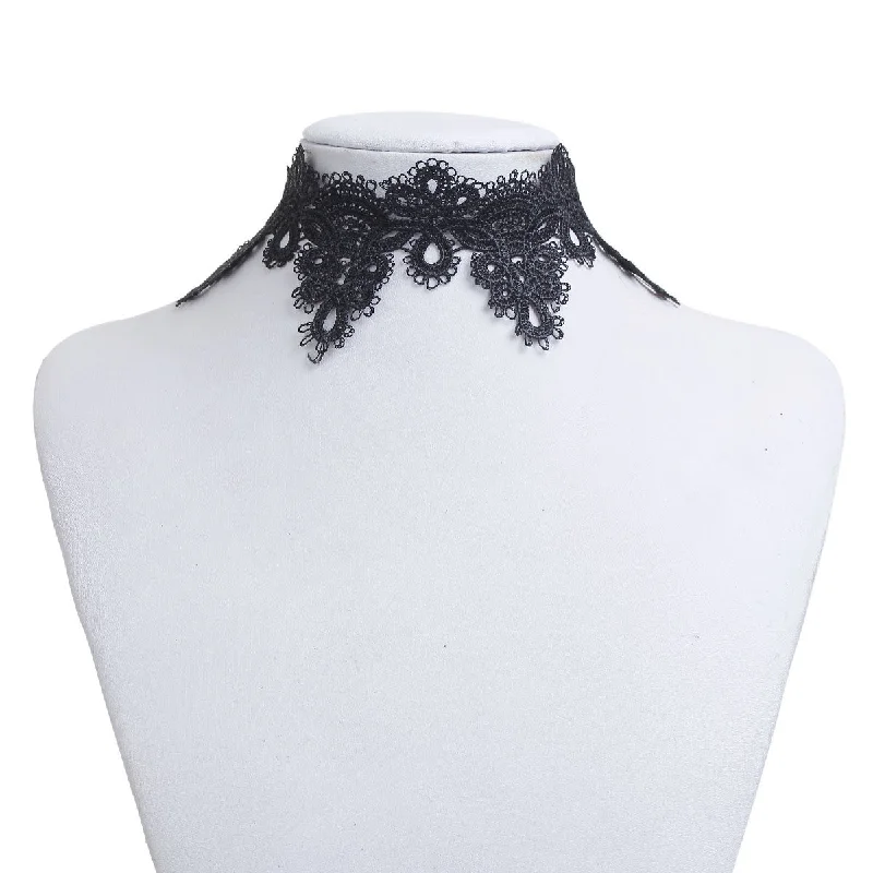 Bohemian Necklace for Beach Wear-Sexy Sparkles Black Lace Choker Necklace for Women Girls