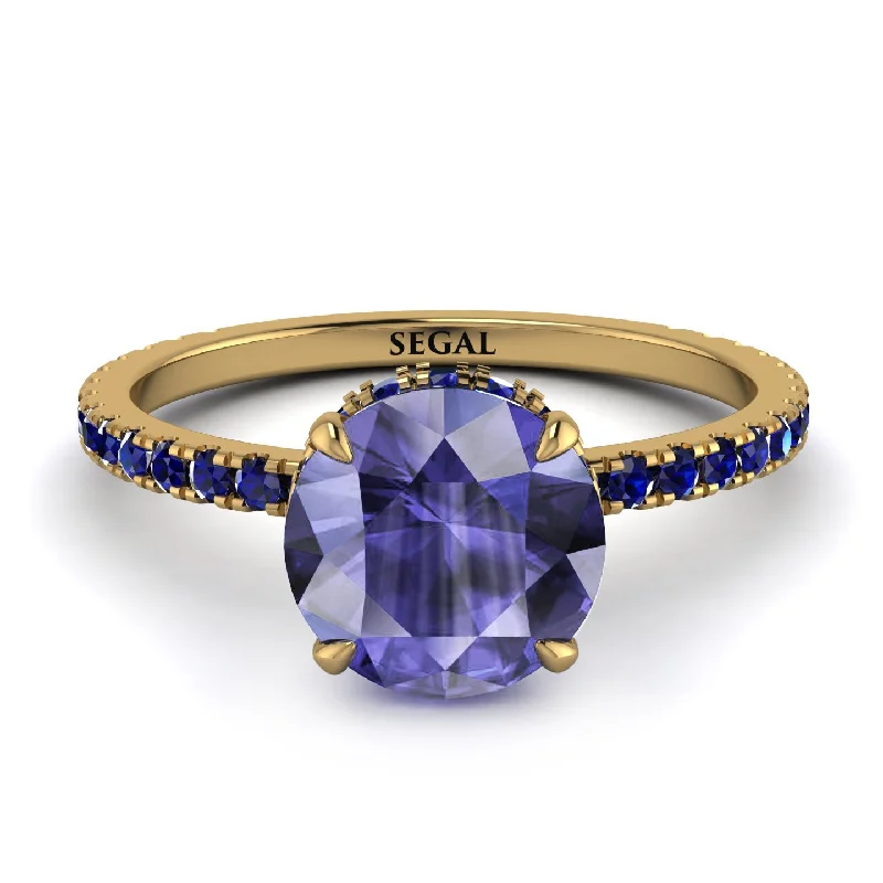 Unique Wedding Ring for Him and Her-Hidden Diamond Round Tanzanite Cat Claw Engagement Ring - Aurora No. 213