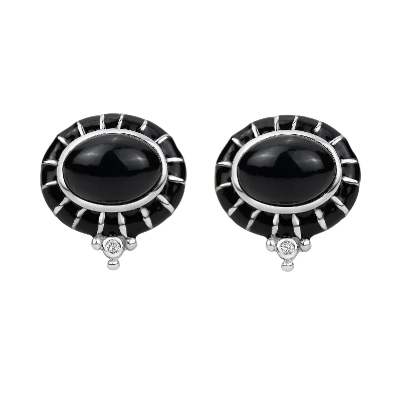 Fashionable Stud Earrings for Women-Earrings - Black Onyx And Diamond (enamel)