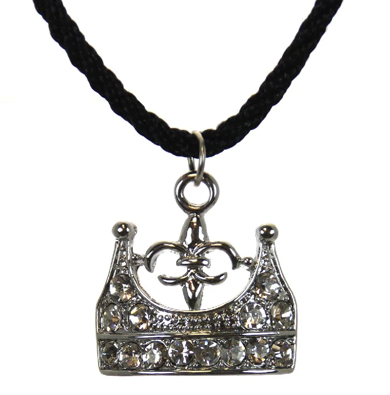 Handcrafted Necklace for Gifts-Crown Pendant on a Black Necklace