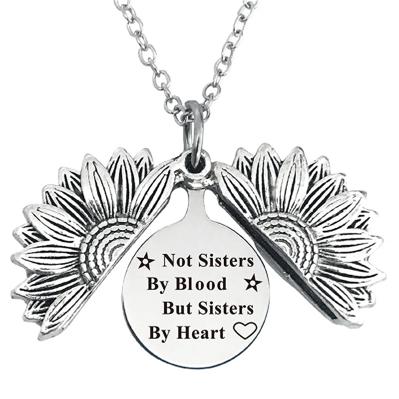 Pendant Necklace for Casual Style-Not Sisters by Blood But Sisters by Heart Stainless Steel & Alloy Opens Sunflower Necklace…