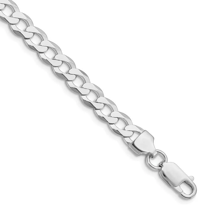 Simple Gold Chain Bracelet for Daily Wear-Sterling Silver Rhodium-plated 6.8mm Flat Curb Chain Bracelet