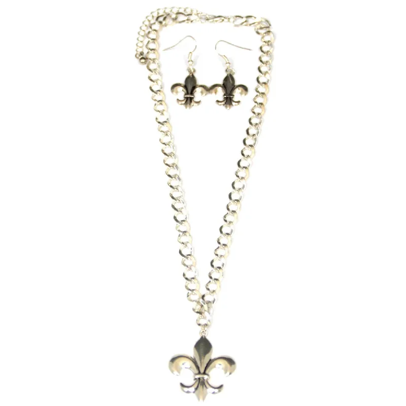 Boho Necklace for Casual Look-Fleur De Lis Necklace & Earrings