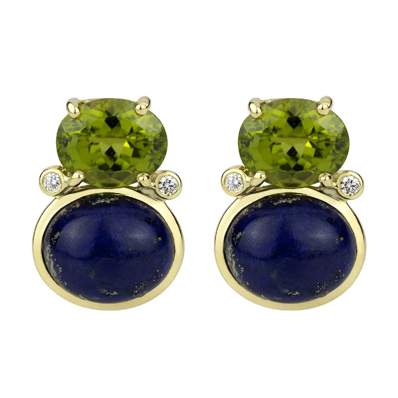 Black and Gold Earrings-Earrings - Peridot, Lapis Lazuli And Diamond (2300E)