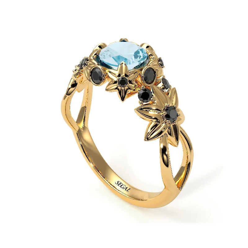 Classic Diamond Engagement Ring Set-Flowers And Branches Aquamarine Ring - Katherine no. 404