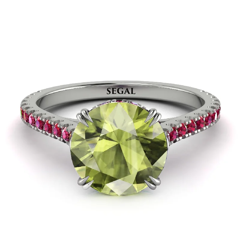 Unique Promise Ring for Her-Hidden Diamond Double Cat Claw Prongs Peridot Ring - Hazel No. 712