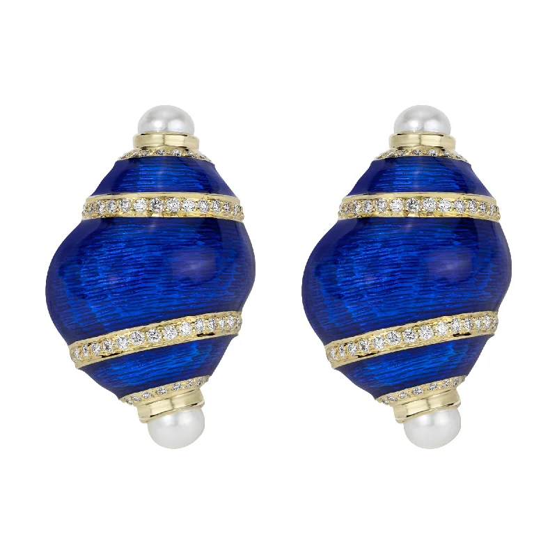 Elegant Gold Earrings for Brides-Earrings - Fresh Water Pearl And Diamond (enamel) (2357B)