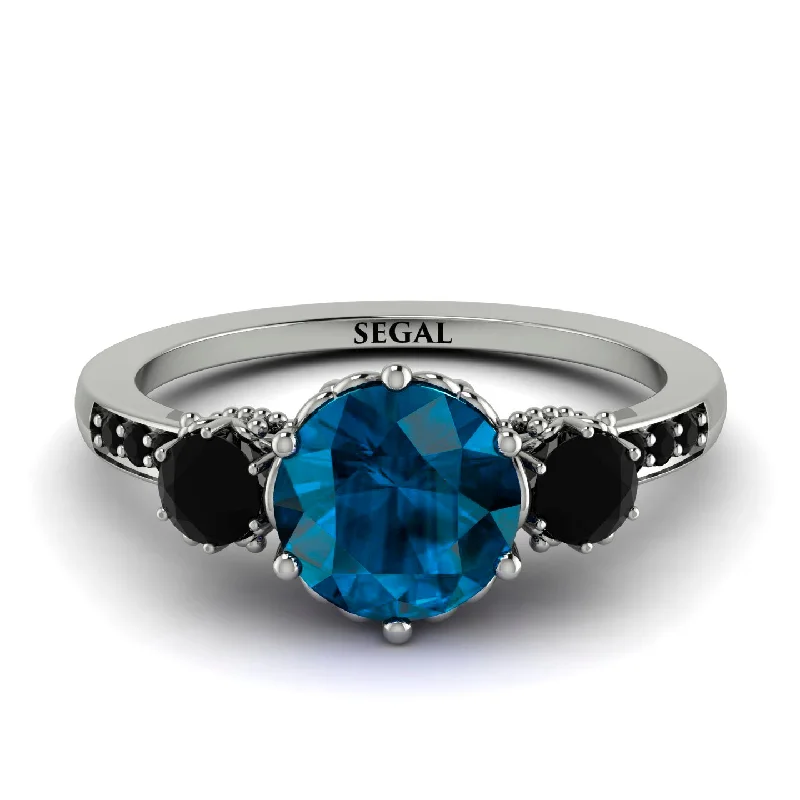 Luxury Sapphire Ring for Anniversary-Vintage 3 Stones Blue Topaz Ring With Micro Pave - Luna No. 509