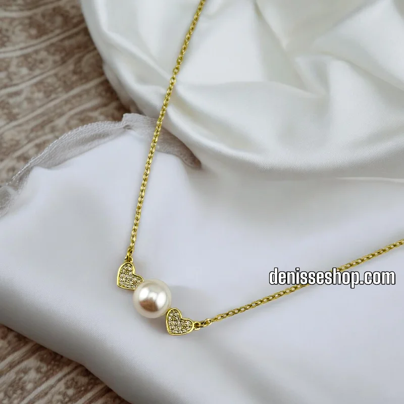 Personalized Birthstone Necklace for Mom-14K WOMAN/HEART AND PEARL NECKLACE N173