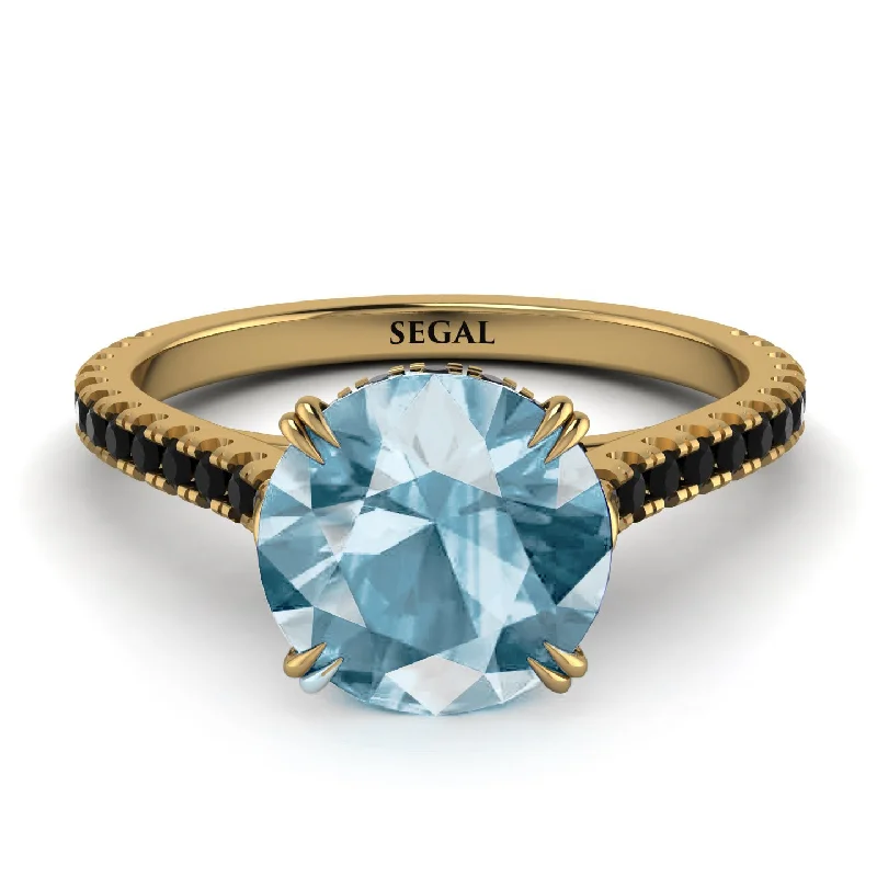 Simple Gemstone Ring for Fashion-Hidden Diamond Double Cat Claw Prongs Aquamarine Ring - Hazel No. 407