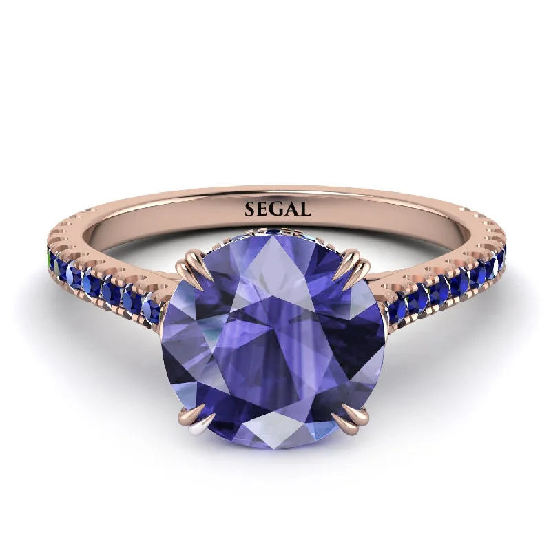 Simple Silver Ring for Bridesmaids-Hidden Diamond Double Cat Claw Prongs Tanzanite Ring - Hazel No. 214