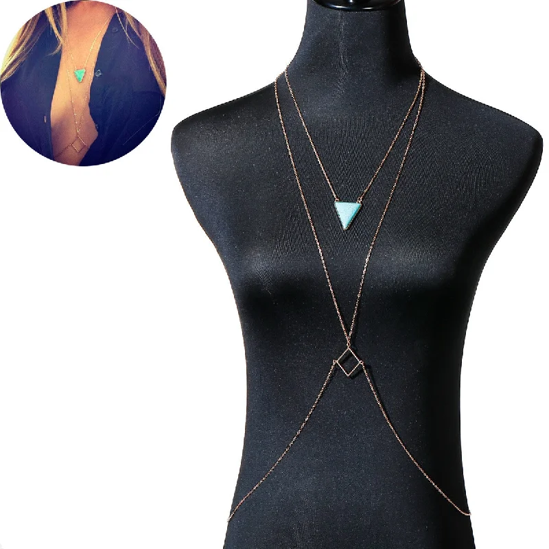 Gemstone Necklace for Evening Wear-Bikini Beach Crossover Harness Necklace Waist Belly Body Chain Jewelry