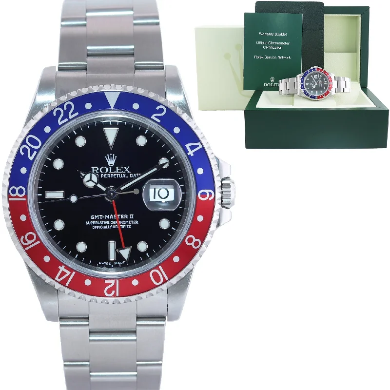 Smart Watches for Women with Notifications-MINT 2002 Rolex GMT-Master 2 II Pepsi Blue Red Steel  16710 40mm Watch Box