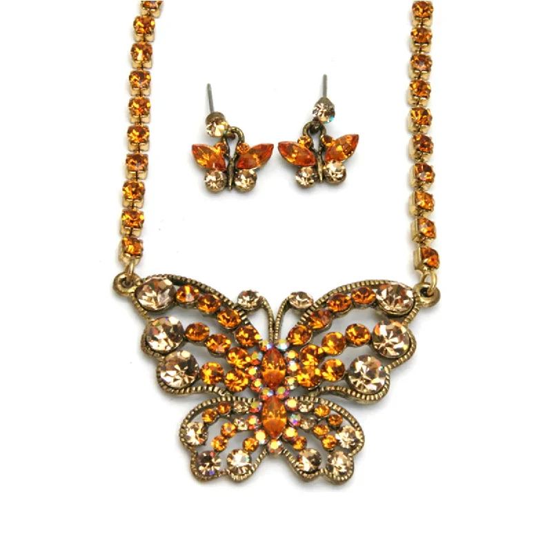 Trendy Gemstone Necklace-Butterfly Necklace Set, Topaz