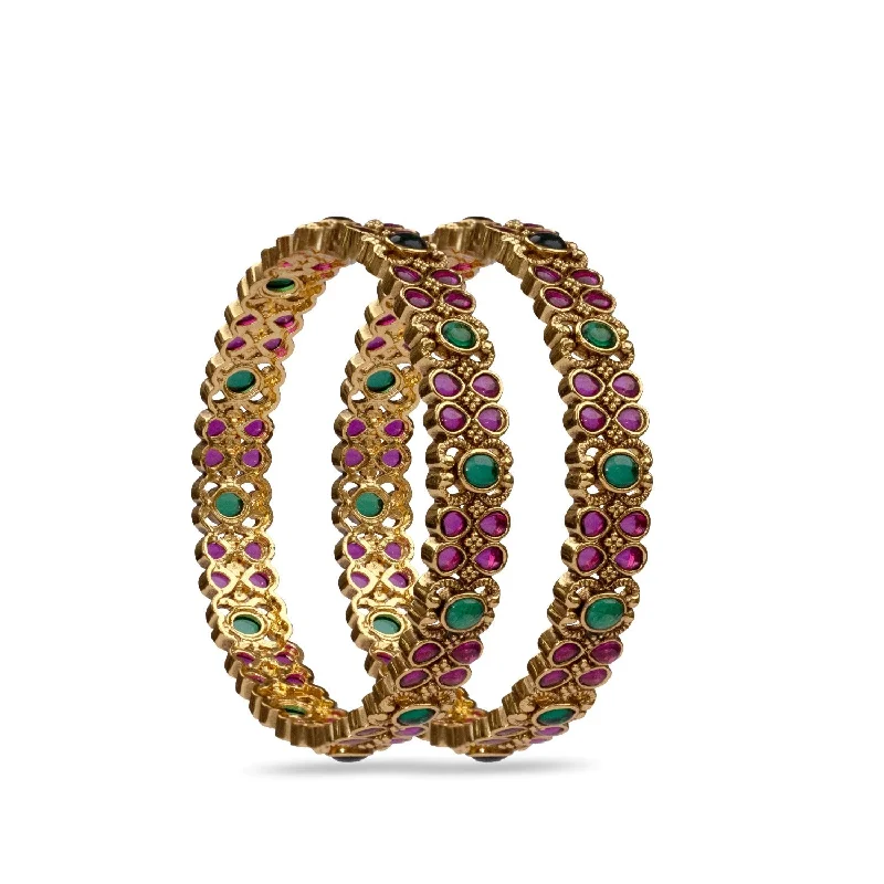 Simple Diamond Bangles for Elegant Look-Sudha Antique Multi Stone Bangles