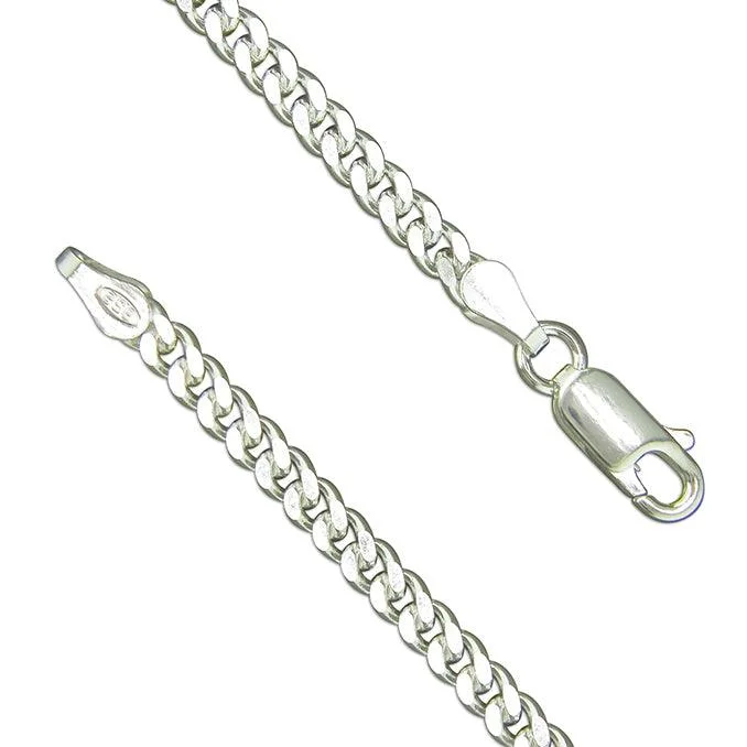 Layered Silver Necklace for Trendy Look-51cm Heavy Diamond-Cut Curb Chain - Sterling Silver