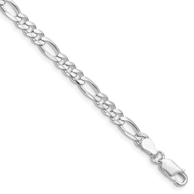 Custom Bracelets for Bridal Parties-Sterling Silver Rhodium-plated 4.5mm Figaro Chain Bracelet