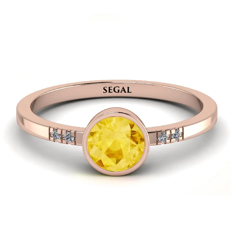 Simple Wedding Ring Set for Couples-Bezel Minimalist Citrine Ring - Kinsley No. 602