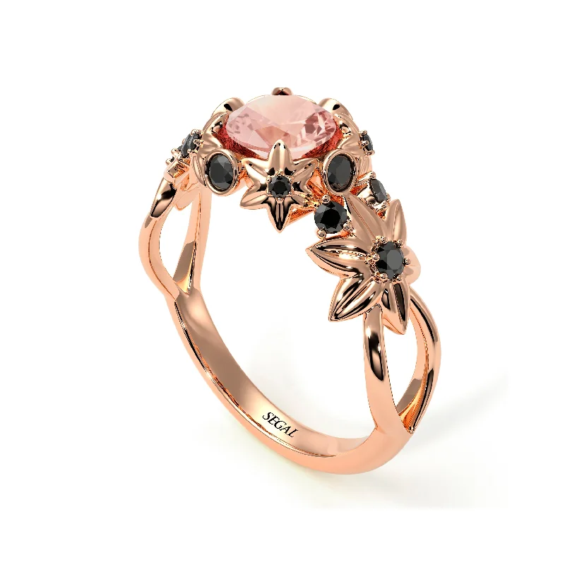 Wedding Ring with Custom Engraving-Flowers And Branches Morganite Ring - Katherine no. 905