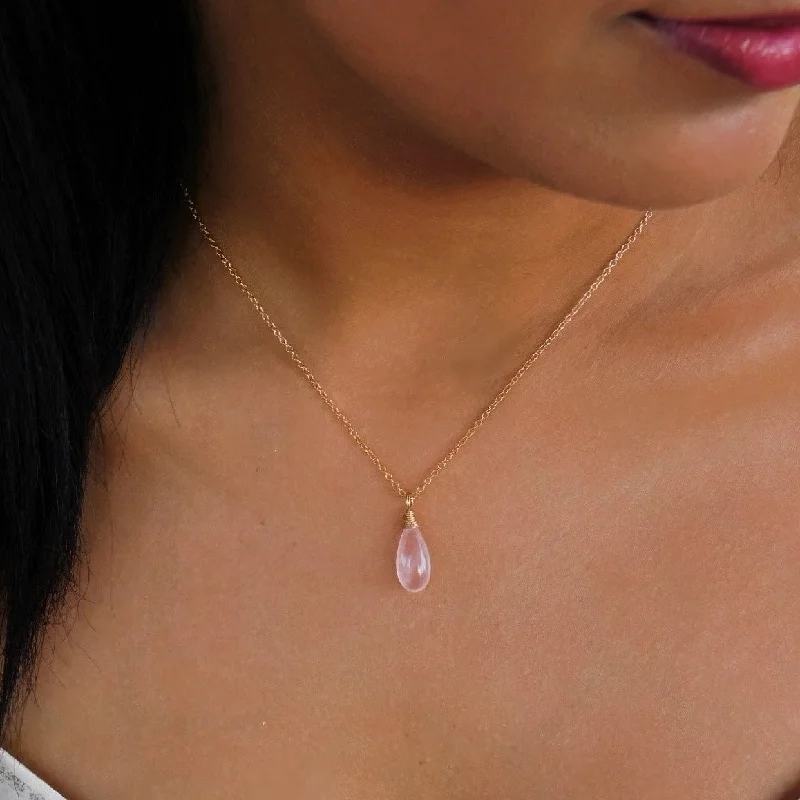 Elegant Choker Necklace for Brides-Rose Quartz Drop Necklace