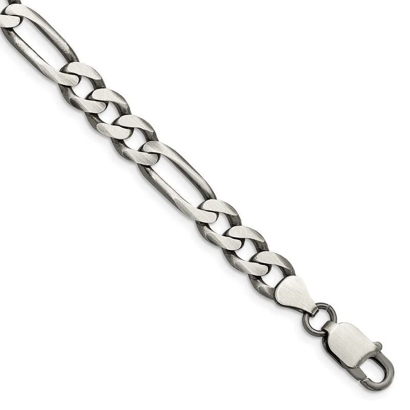 Customizable Charm Bracelet for Weddings-Sterling Silver Antiqued 7.5mm Figaro Chain Bracelet