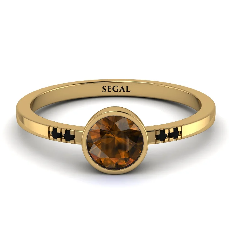 Beautiful Gold Band Ring for Women-Bezel Minimalist Brown Diamond Ring - Kinsley No. 1104