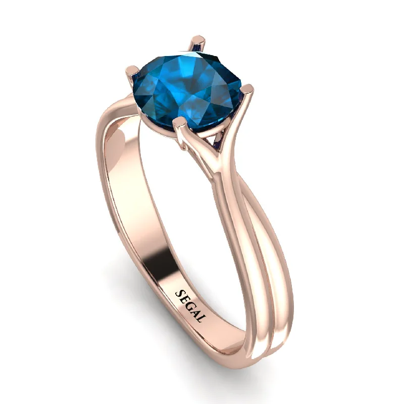 Modern Wedding Ring Set for Women-Solitaire Twist Shank Blue Topaz Ring - Eleanor No. 502