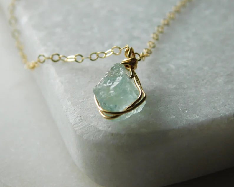 Simple Chain Necklace for Men-Raw Aquamarine Necklace | March Birthstone