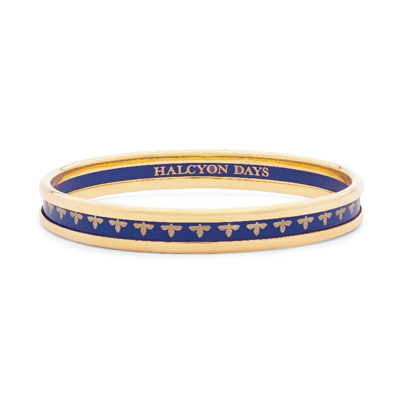 Custom Bangles with Your Name for Gifts-Skinny Bee Deep Cobalt & Gold Enamel Bangle