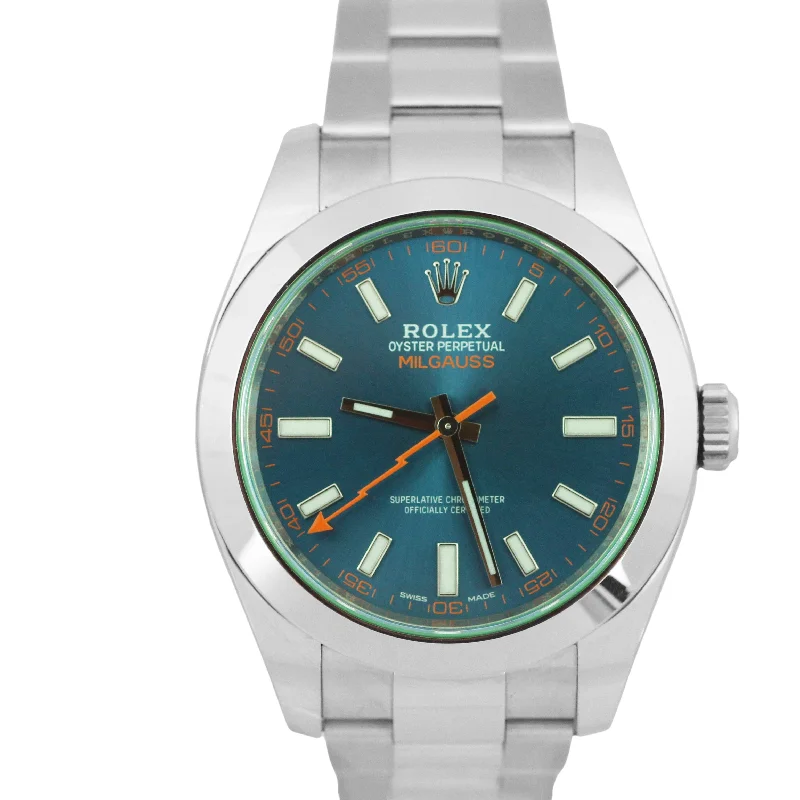 Elegant Watches for Men with Gold Accents-Rolex Milgauss Z-Blue Dial Green Sapphire 40mm Stainless Steel 116400GV Watch